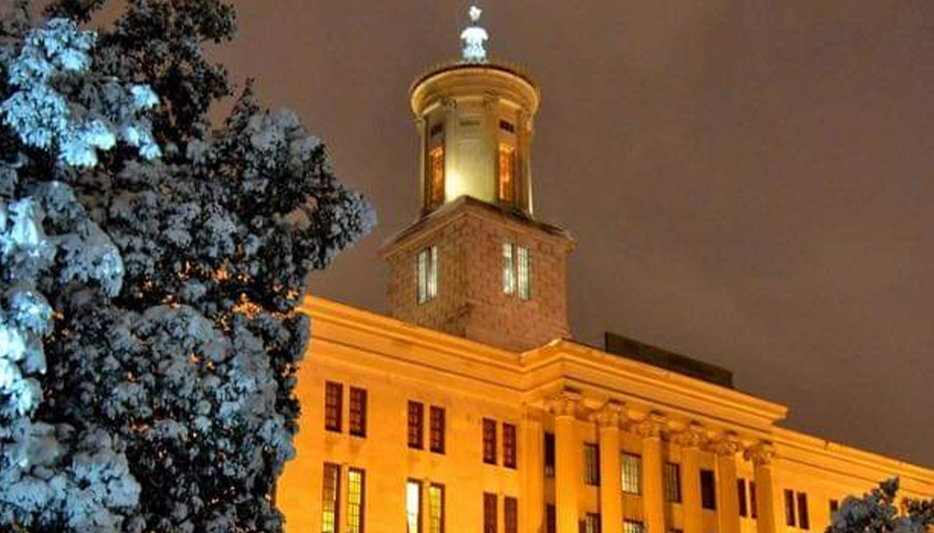 Tennessee State Capitol at night in winter
