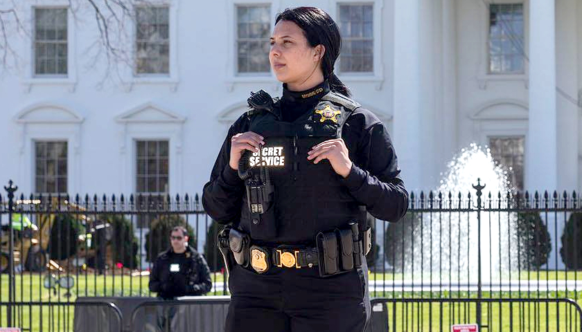 Secret Service Agent standing in front of The White House