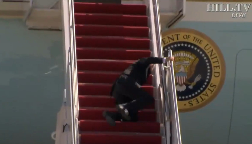 Biden Stumbles Three Times While Climbing the Stairs to Air Force One