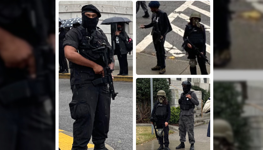 Mysterious Men Outside Georgia Capitol Wear Masks and Helmets, Hold AK-47s