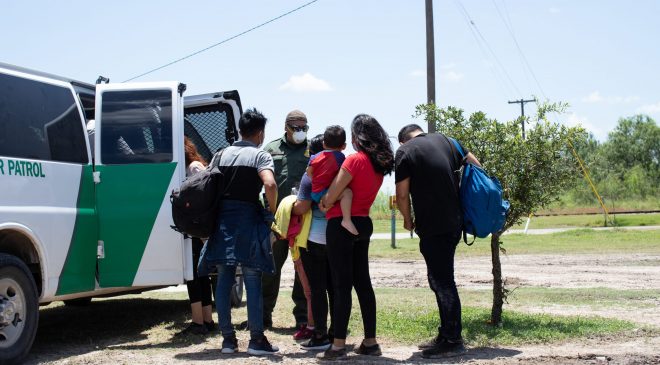 A group of migrants turned themselves in to Customs and Border Protection officials to be processed in hopes of applying for asylum near La Joya, Texas, on August 7, 2021. (Kaylee Greenlee – Daily Caller News Foundation)