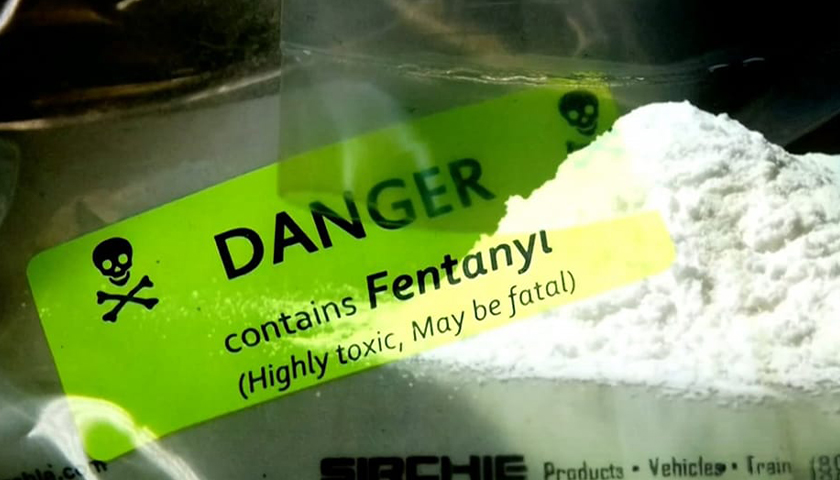 Bag that says "DANGER contains Fentanyl"