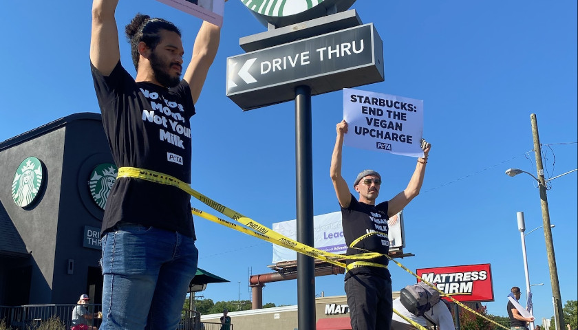PETA Activists Cement Themselves to Nashville Starbucks Driveway to Protest Vegan Milk Upcharge