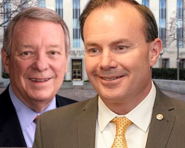 Mike Lee and Dick Durban in front of FISA court (composite image)